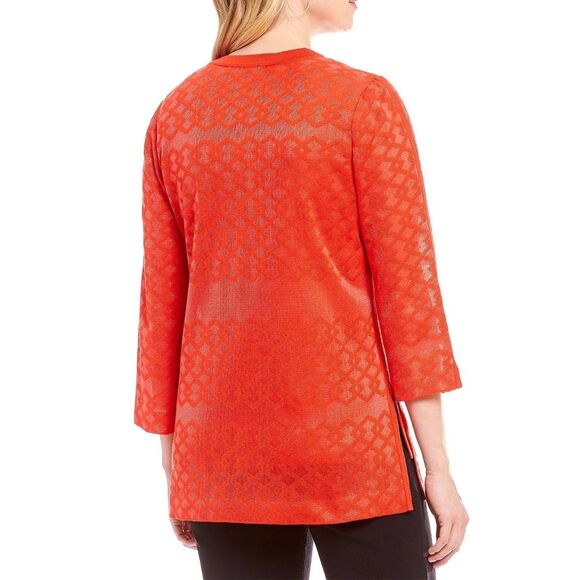 Misook poppy Red sweater and tank top sheer textured V neck cardigan M - Picture 8 of 12